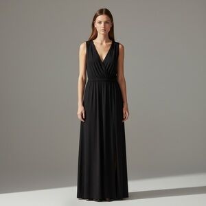 🌻Trina Turk Black Jersey Knit Open Back Maxi Dress with Front Hem Split Size 8